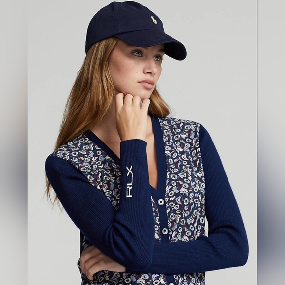 Ralph Lauren Floral Woven-Front Wool-Blend Cardigan - Picture 3 of 7